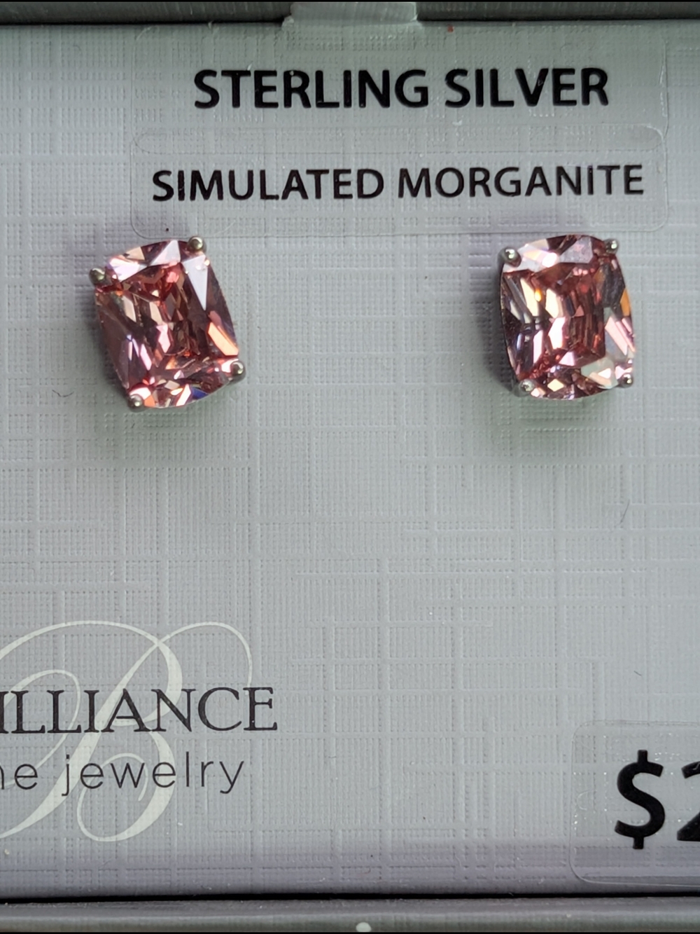 NIB Brilliance Fine Jewelry Sterling Silver Simulated Morganite Stud Earrings